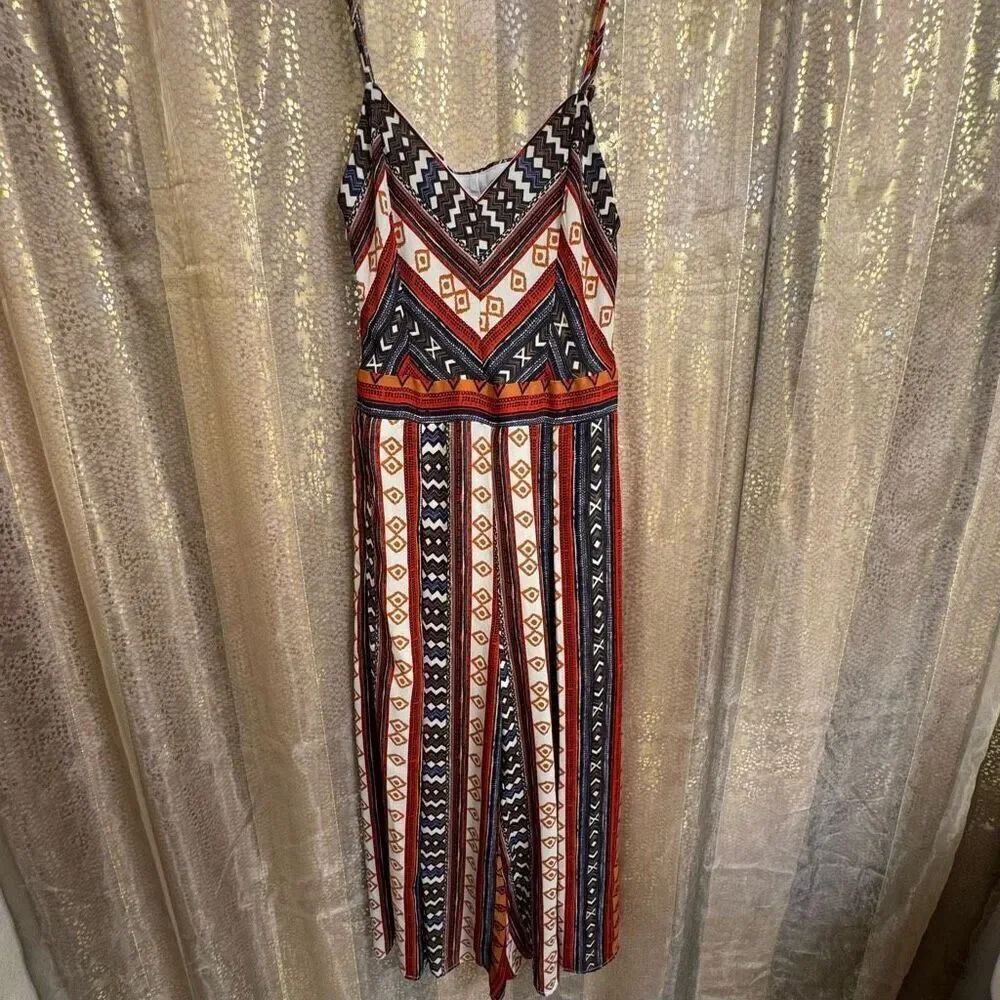Alisaxd Women's Tribal Pattern Wide Leg Jumpsuit Romper Small